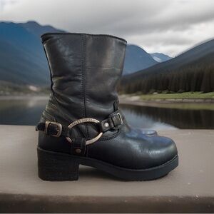 Women’s Harley Davidson CHRISTA Motorcycle Black Leather Side Zip Boots Size 8.5